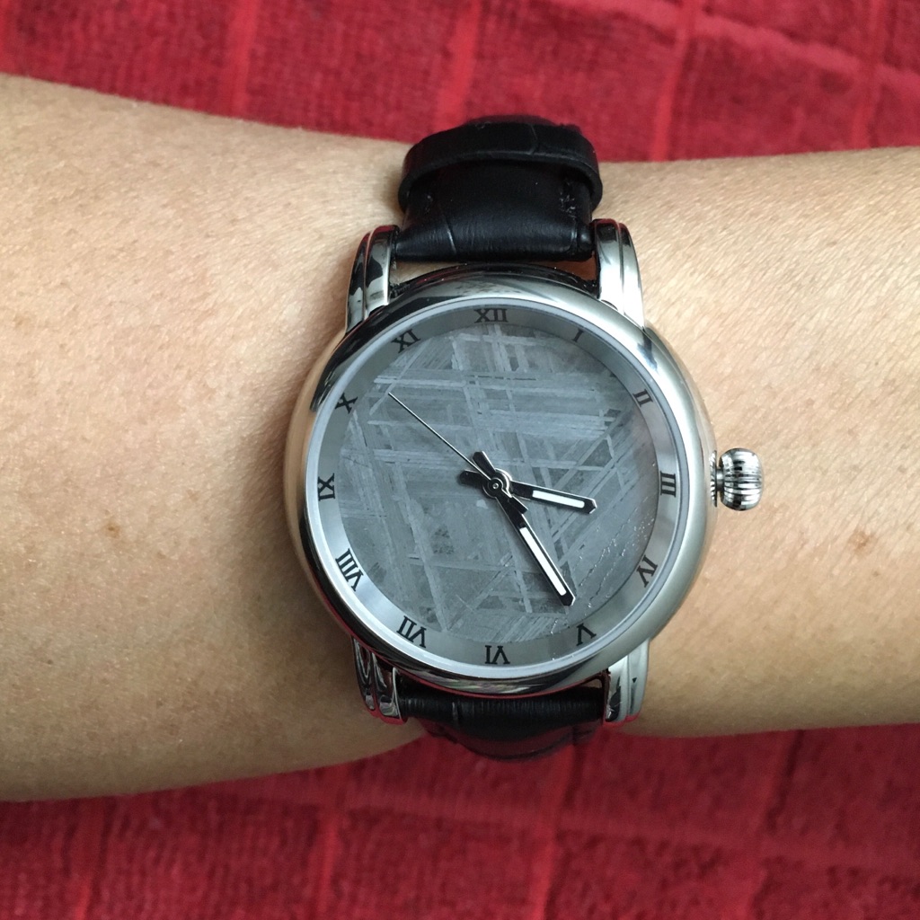 Eon 1962 Natural Meteorite Dial  Black Leather Strap Unisex